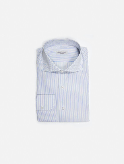 Patrick Hellmann CollectionWhite Shirt With Thin Filled And Pure Stripesimage967